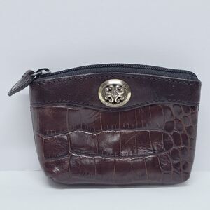 BRIGHTON brown leather small coin change wallet key holder case croc embossed